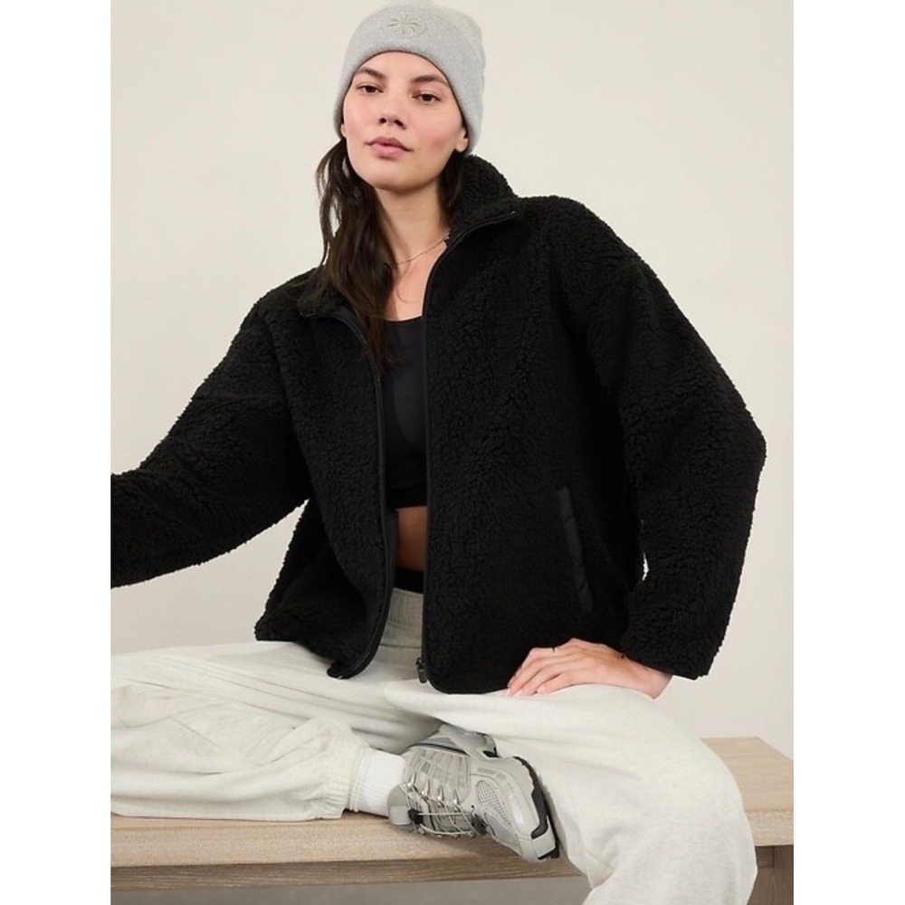 Athleta Cloud Fleece Jacket Black Sherpa Full Zip XS 416148-01 FA24